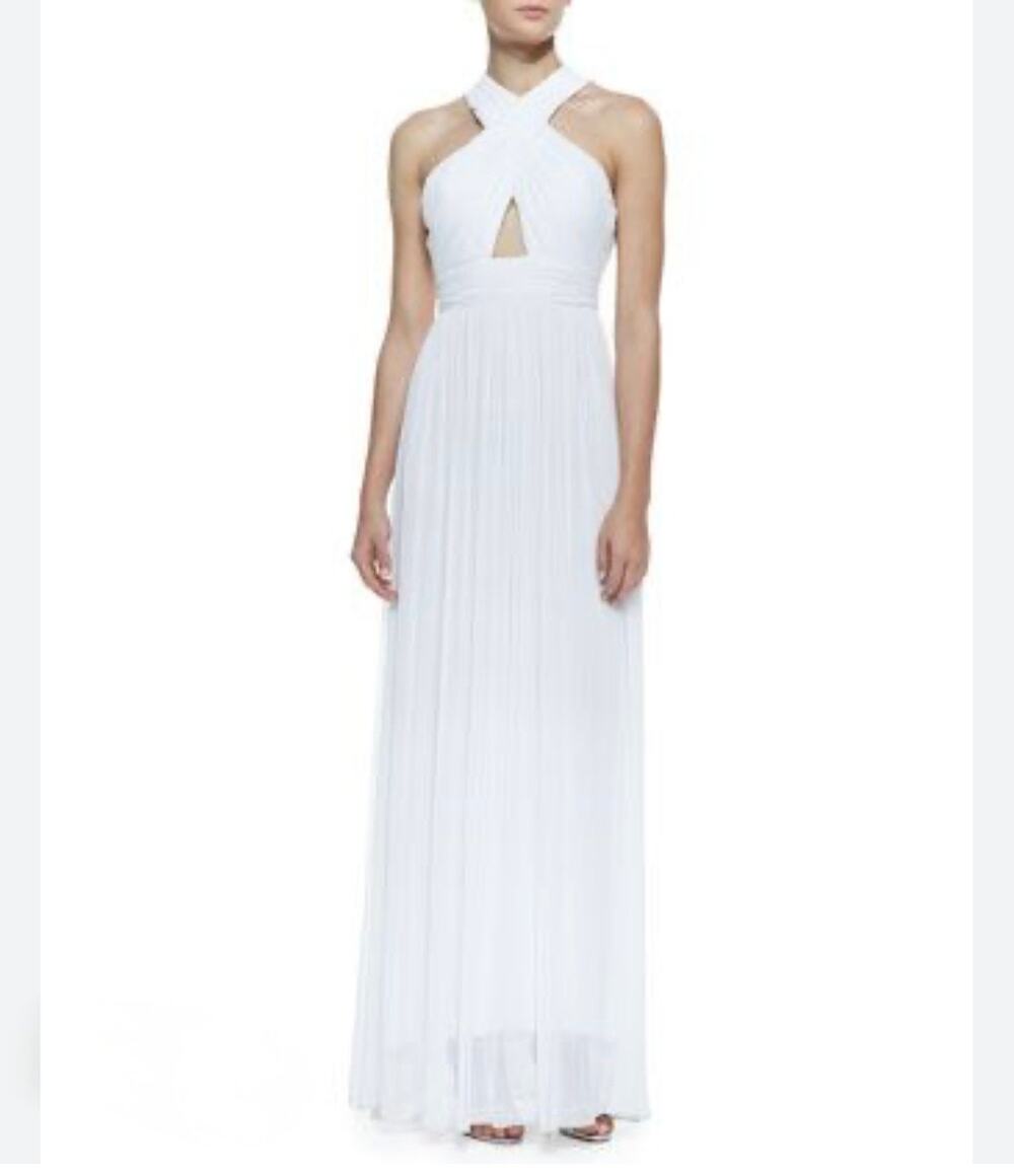 Alice + Olivia White Halter Style Flowy Backless Evening Gown Sz 2